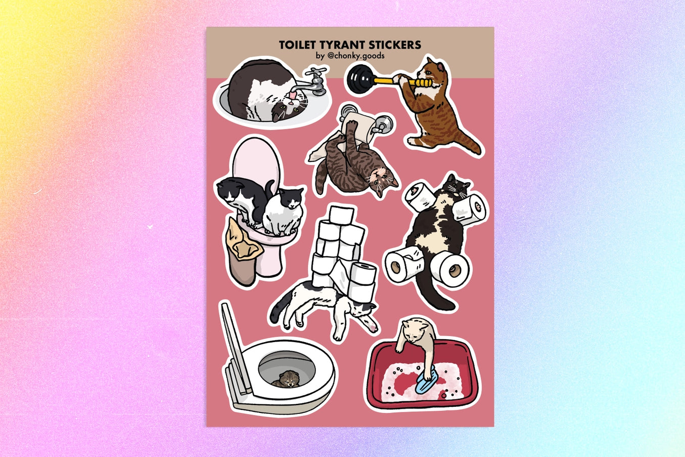 Sticker Sheet Meme Chats Toilettes Ping Hatta Studio - Rocket