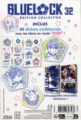 Blue Lock Tome 32 Inclus : Tome 32 avec jaquette réversible, 30 stickers molletonnés avec tes héros en mode "chibi" ! - Edition collector