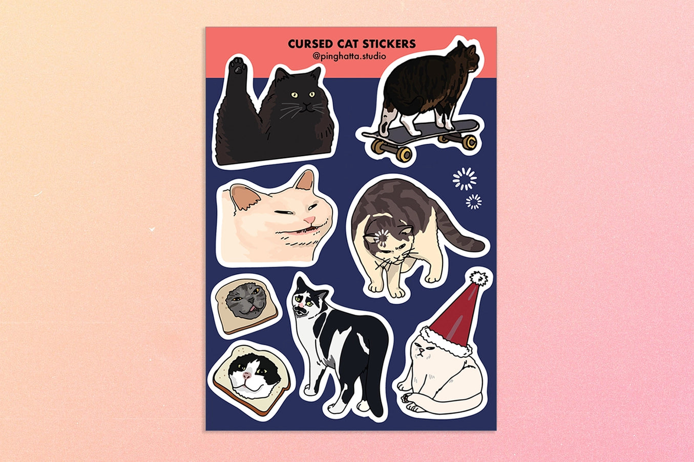 Sticker Sheet Meme Chats Cursed Ping Hatta Studio - Rocket