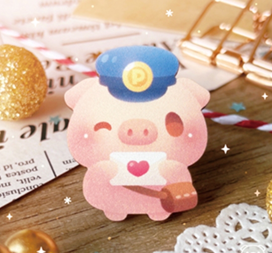 Pin’s en bois Cochon Facteur par Firepiggy