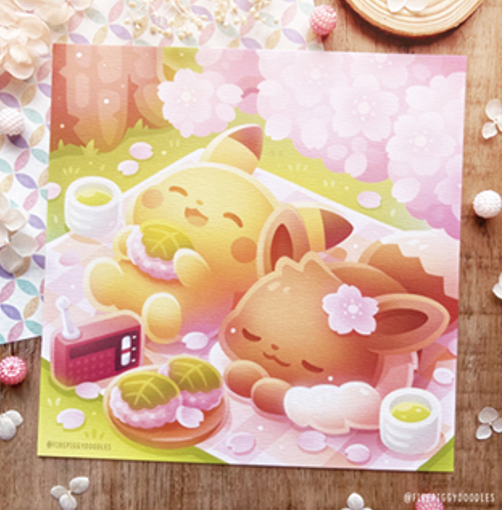 Print carré Evoli et PIkachu par Firepiggy