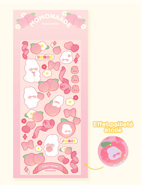 Sticker sheet Pêche pailletée Momonaade