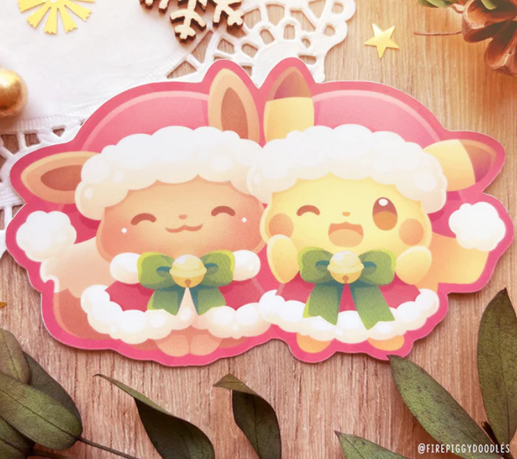 Sticker Pikachu Evoli Noël par Firepiggy