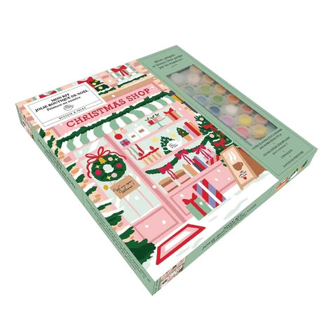 Mon kit Jolie boutique de Noël. Peinture au numéro. Coffret avec votre illustration à peindre, un deuxième exemplaire (pour s'entraîner !), 2 pinceaux