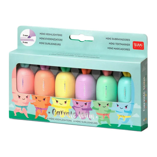 Pack de 6 mini surligneurs pastel Carotte Legami